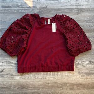 Anthropologie Dolan Red Puff Sleeve Crop Top New with tag Sizes X-Large